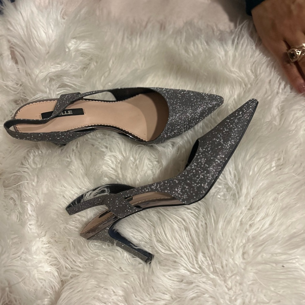 Elegant Gray Glitter Slingback Heels
